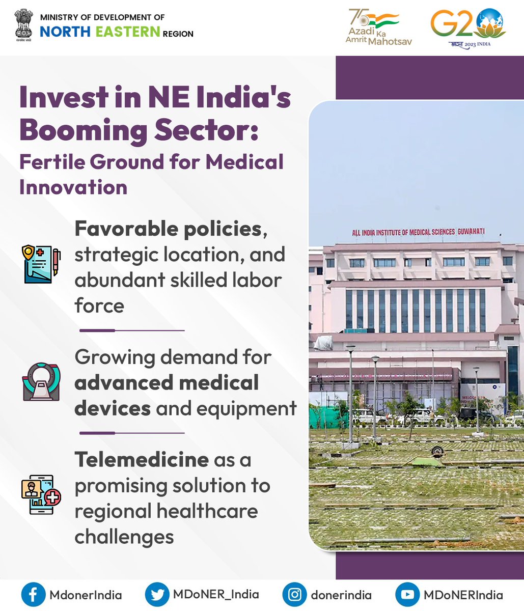 PIBDoNER's tweet photo. Invest in NORTH EAST India's Booming Sector : Fertile Ground for Medical Innovation.
#notto 
#iodd 
@PIB_India
@MDoNER_India https://t.co/CpcngkO0yq