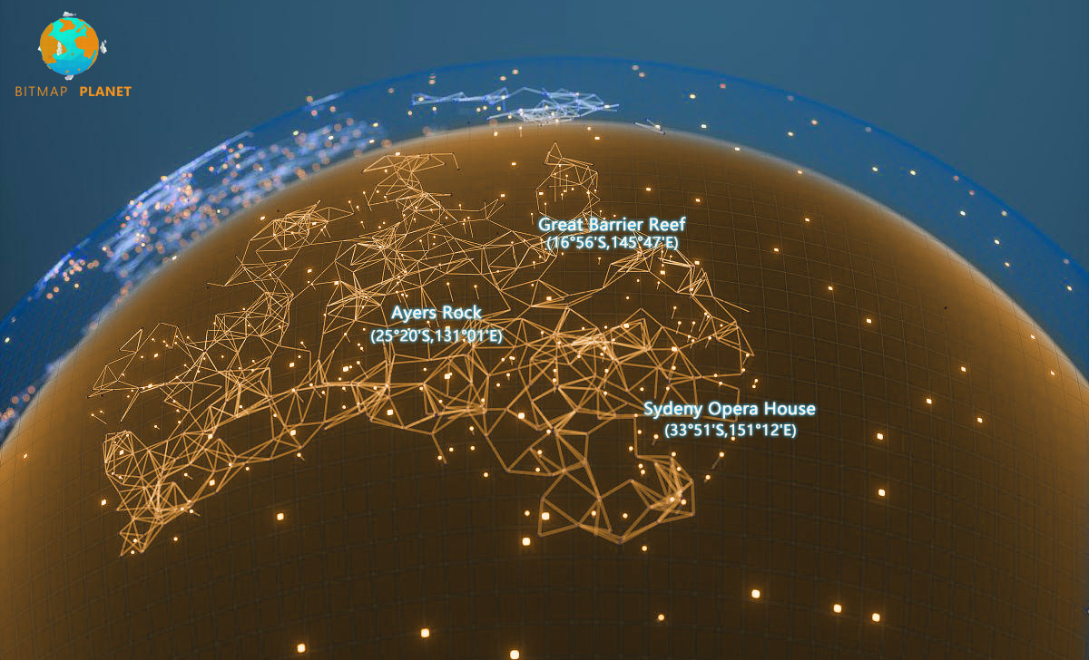 The North Pole lies in the Land corresponding to 0.bitmap, while the South Pole falls in the Land to 1000000.bitmap 

🟧So which Land will these be on?👇
Great Barrier Reef (16°56'S 145°47'E)
Sydney Opera House (33°51'S 151°12'E)
Ayers Rock (25°20'S 131°01'E)
#bitmap #Ordinal