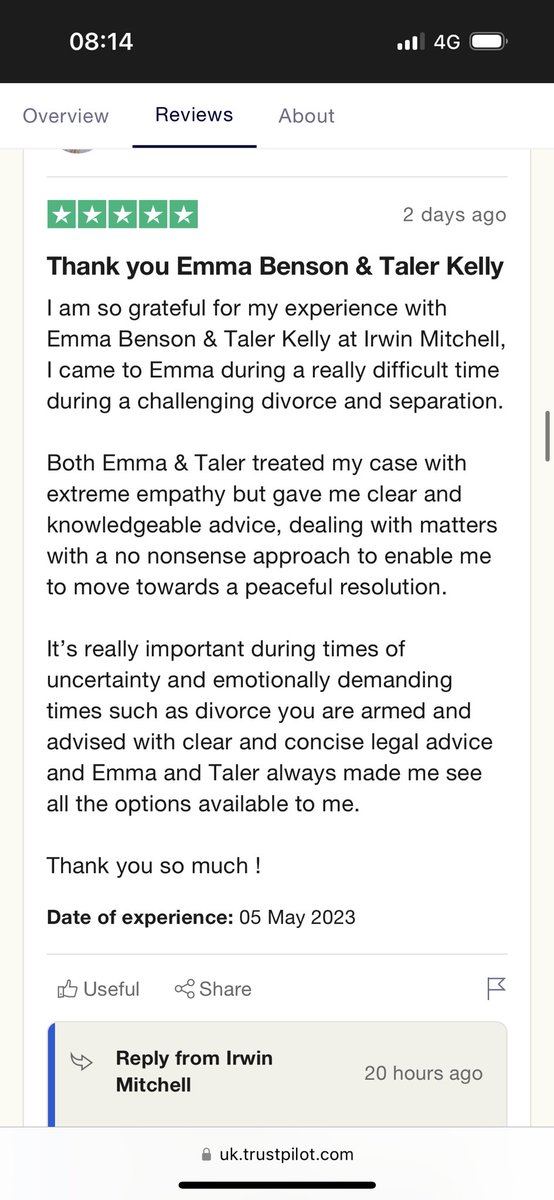 It is a privilege to receive feedback like this. Whilst empathy is important as a family solicitor knowing that you’ve helped navigate someone through a tough time and they feel fully advised is rewarding. Working at <a href="/irwinmitchell/">Irwin Mitchell</a> with colleagues such as Emma is a pleasure also!