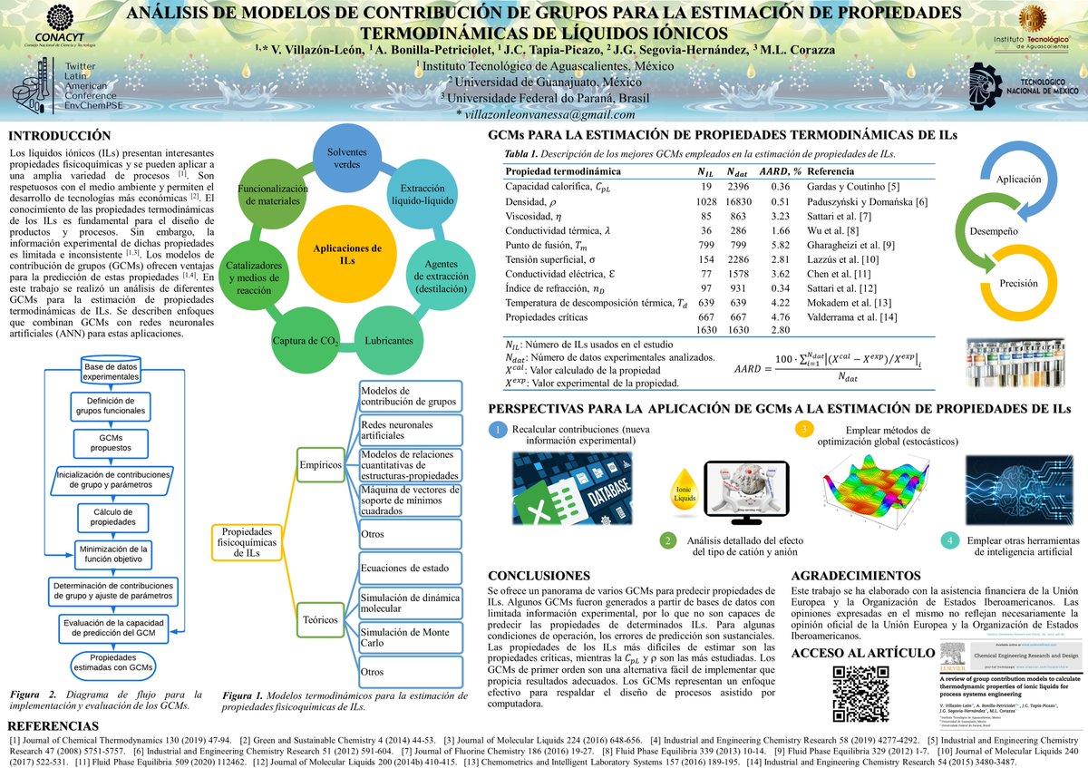 villazon_leon's tweet photo. Hola, les comparto nuestro trabajo titulado "Análisis de modelos de contribución de grupos para la estimación de propiedades termodinámicas de líquidos iónicos" @LatEnvChemPSE #PSEModSimulatControl https://t.co/nbtg2JCCmo