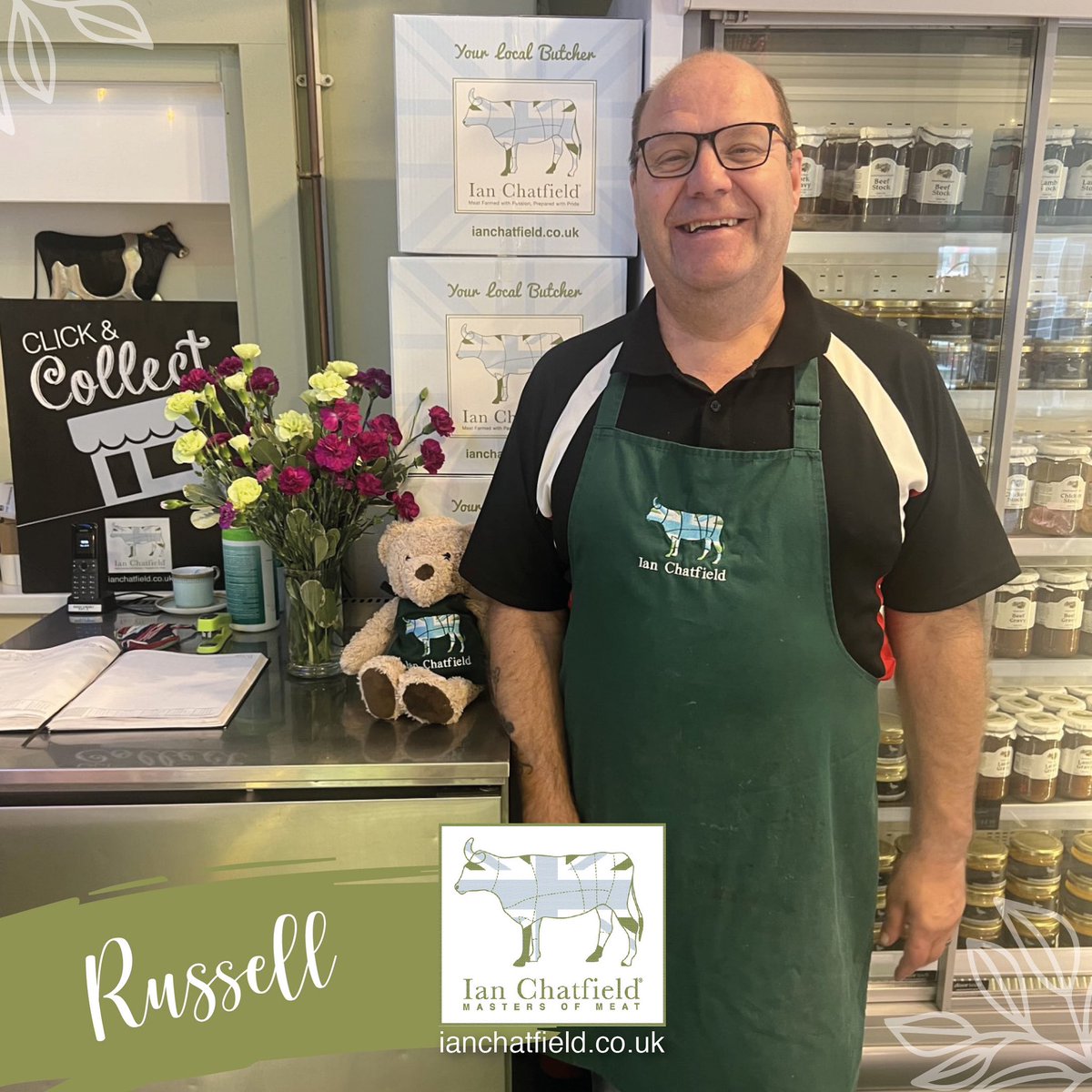 IanChatfield's tweet photo. Meet the Masters: Russell. His favourite meal is a delicious beef roast dinner! 🥩🍽️ He loves going on holiday with his grandchildren, from Butlins to villas- any opportunity to spoil them! 🍭 Russell is going on his first cruise next year. 🚢

#masterbutcher #butcher #butchery #knifeskills #craftbutchery #artisanbutcher #meethebutcher #meethemasters #ianchatfield #mastersofmeat #tonbridge