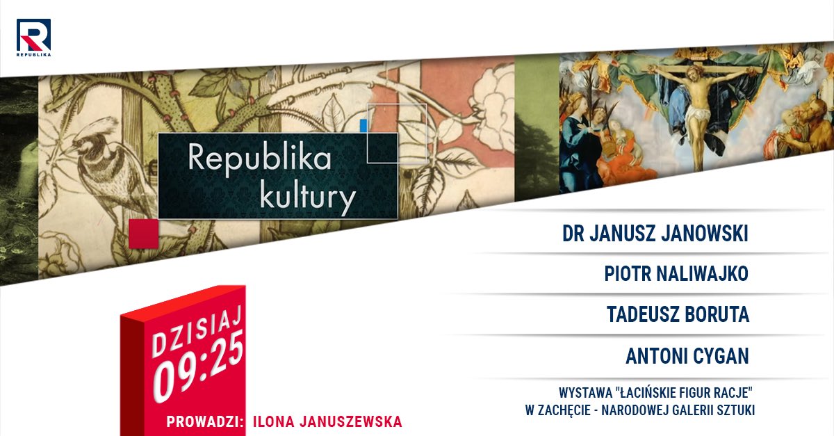 RepublikaTV's tweet photo. #RepublikaKultury | #Zapraszamy na #program red. @januszewskai z:

▪️dr Janusz #Janowski 
▪️Piotr #Naliwajko 
▪️Tadeusz #Boruta 
▪️Antoni #Cygan 

#włączprawdę #TVRepublika https://t.co/sLnaF3lodz