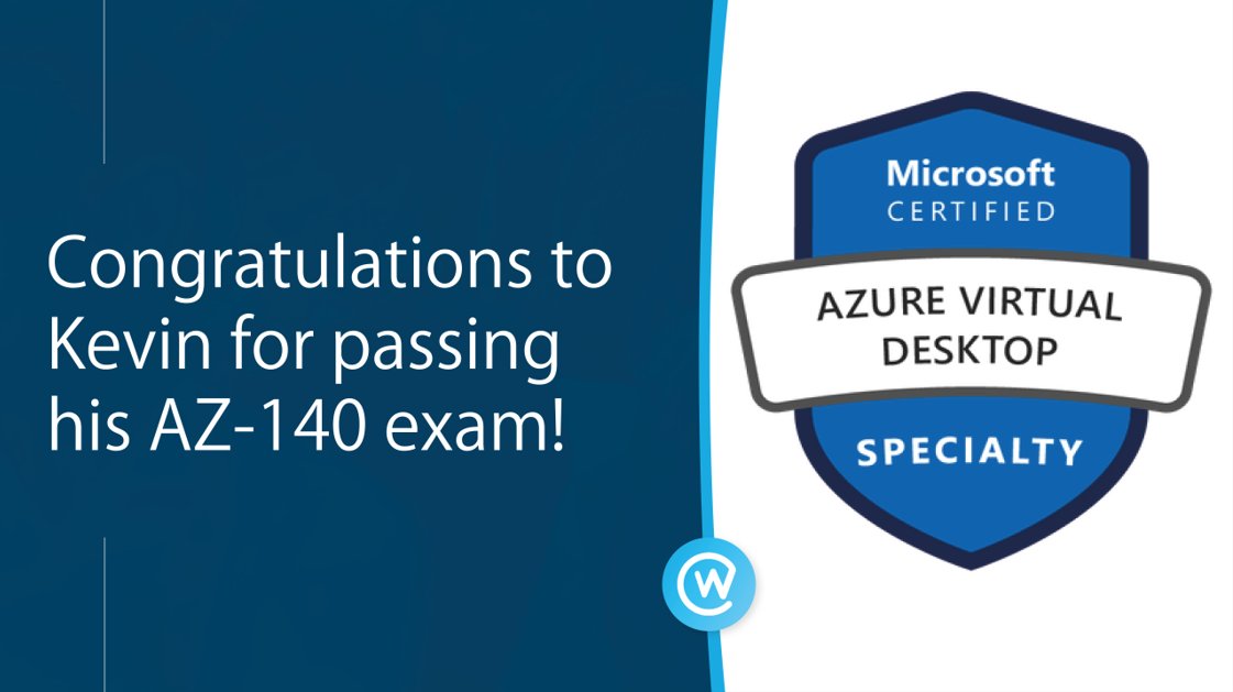 KascadeUK's tweet image. We would like to congratulate our Technical Consultant, Kevin Rees on passing his AZ-140: Configuring and Operating Microsoft Azure Virtual Desktop Exam! Well done on all your hard work on this Kevin!

#AzureVirtualDesktop #AVD #AzureEngineer #MicrosoftAzure #DefineTomorrow