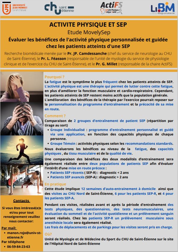 Guillaume Millet (@kinesiologui) on Twitter photo Pour ce projet passionnant, nous recherchons de nombreux patients atteints de sclérose en plaques. N'hésitez pas à partager autour de vous !
<a href="/LIBM_lab/">LIBM</a> <a href="/ChuSaintEtienne/">CHU de Saint-Étienne</a> <a href="/Univ_St_Etienne/">Université Jean Monnet Saint-Étienne</a> <a href="/chaire_ActiFS/">ActiFS</a> Pour ce projet passionnant, nous recherchons de nombreux patients atteints de sclérose en plaques. N'hésitez pas à partager autour de vous !
<a href="/LIBM_lab/">LIBM</a> <a href="/ChuSaintEtienne/">CHU de Saint-Étienne</a> <a href="/Univ_St_Etienne/">Université Jean Monnet Saint-Étienne</a> <a href="/chaire_ActiFS/">ActiFS</a>