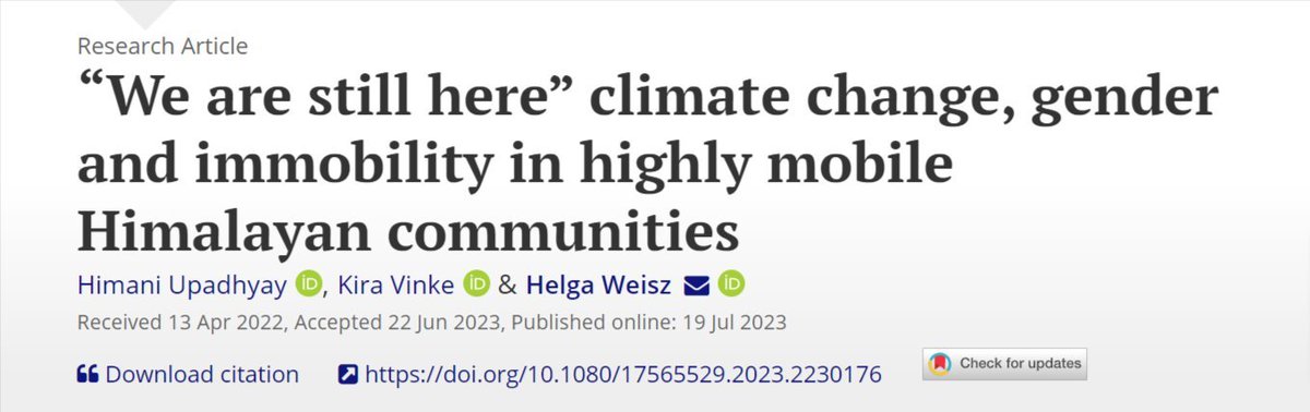 @HimaniUp Helga Weisz and I just published an article on how climate impacts and gender dynamics influence mobility in the Himalayas with @tandfonline ⬇️⬇️ @PIK_Climate @dgapev tandfonline.com/eprint/W2FFRWW…