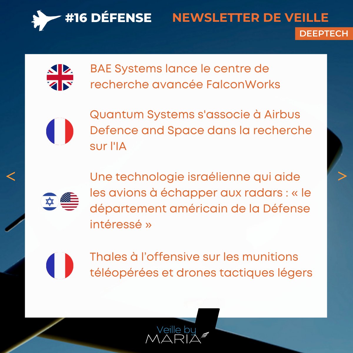 ConseilMaria's tweet photo. La #veille by MARIA vous partage sa sélection d'actualités du secteur de la #défense

Accédez gratuitement à la version intégrale de notre newsletter mensuelle 👉🏻 https://t.co/XCCv6GFoZI

Restez informé et abonnez-vous à nos newsletters sectorielles 👉🏻 https://t.co/7wt6hYOIdA https://t.co/SXddIHjKwZ