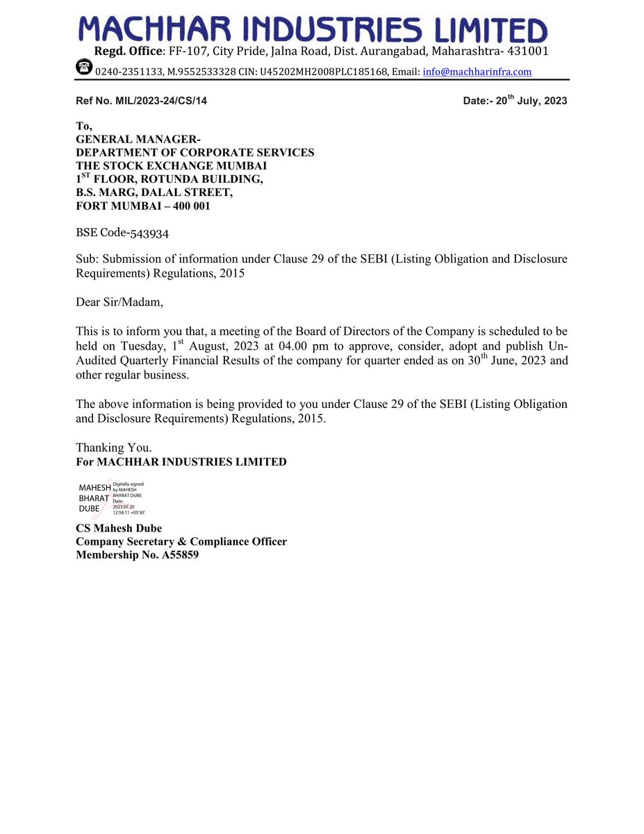 VPickr's tweet image. #MACIND #RESULTS 📢 | Machhar Industries
0.0% above 200DMA | 0.0% below 52W High | Stock in Consolidation🚧
bseindia.com/xml-data/corpf…