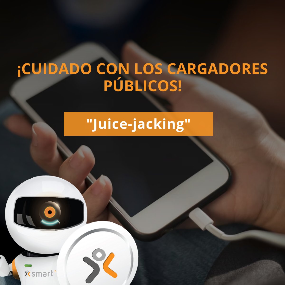 Cuidado con cargadores públicos⚠️
Riesgo de "juice-jacking" (donde los atacantes utilizan los puertos USB para infectar nuestros dispositivos).
"video-jacking" (donde graban la pantalla de nuestro dispositivo mientras se carga)

#SmartHC #SeguridadDigital #Seguridad #inteligencia