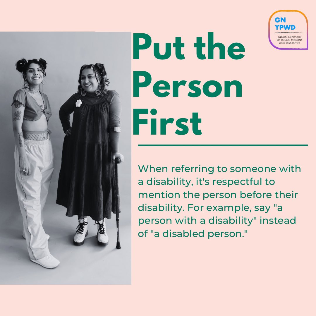 gnypwd's tweet image. 📢 Support Inclusive Language! 🌐✨ Use first-person language to empower persons with disabilities, prioritizing 'person with a disability' over outdated labels. Promote inclusivity and respect. #InclusiveLanguage #DisabilityRights
