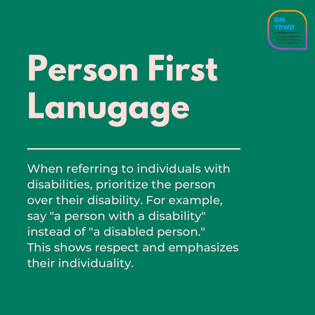 gnypwd's tweet image. 📢 Support Inclusive Language! 🌐✨ Use first-person language to empower persons with disabilities, prioritizing 'person with a disability' over outdated labels. Promote inclusivity and respect. #InclusiveLanguage #DisabilityRights