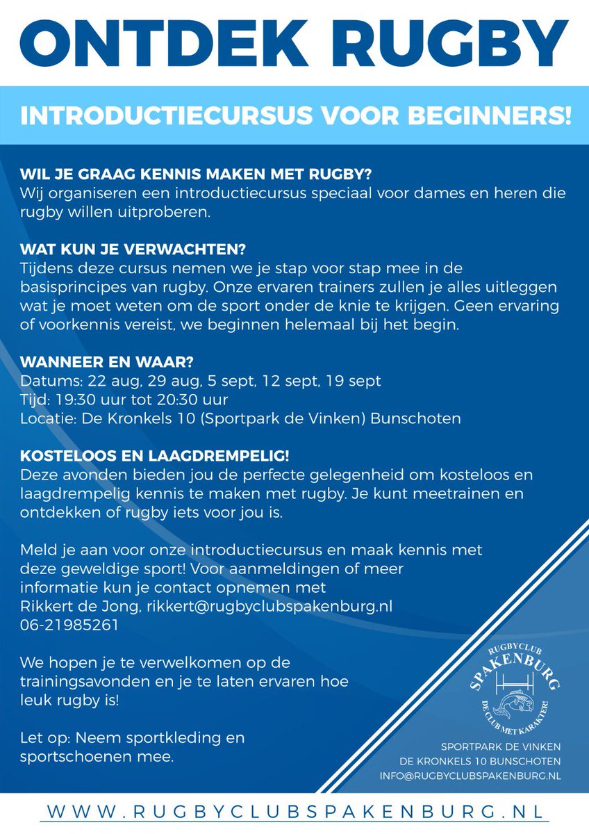 Ontdek Rugby met onze introductiecursus voor beginners! 🏉
#Rugby
#RugbyNL
#Bunschoten
#Spakenburg
#Eemdijk
#Nijkerk
#Putten
#Amersfoort