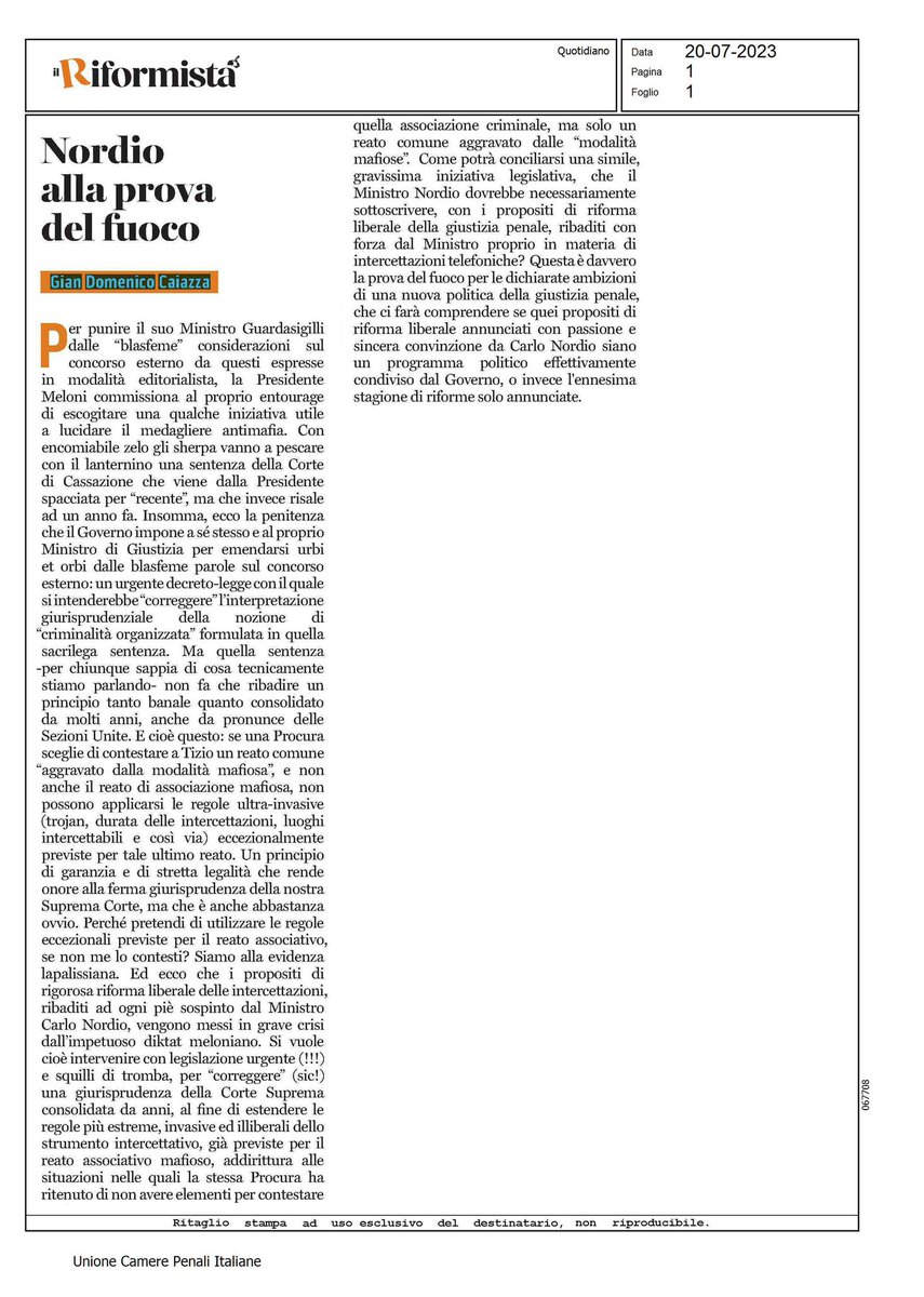 Nordio alla prova del fuoco.