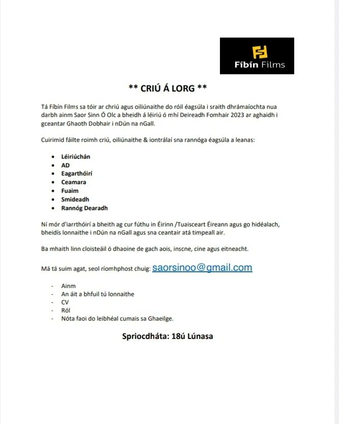 donegalfilm's tweet photo. 'Saor Sin O Olc' are on their way into Donegal. This TV drama will provide great opportunities for local crew. Casting information will follow. Details below. #donegal #donegalfilm #SCREEN https://t.co/WzED8fz6yr