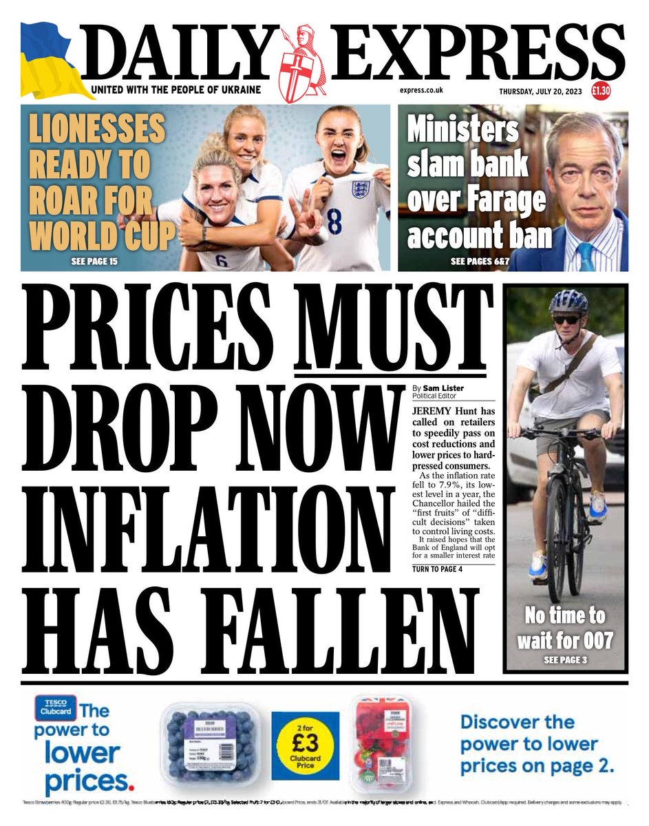 Tory Daily Express failing primary school maths test this morning! Inflation has fallen to 7.9% which means that 'prices' have gone UP. They continue to go UP just slightly less quickly. Food inflation is 14.9% Maybe my online maths lessons themathsfactor.com could help?