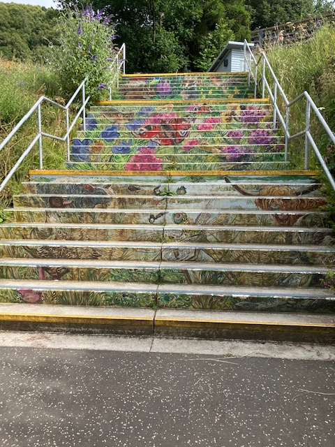 BairnEssentials's tweet photo. Great trip to @RSPBScotland Loch Leven Nature Reserve this week. Nature’s colours and bingo activities a win as we wandered between hides. Will head back  again for the Loch Leven Heritage Trail. Loved the mural on the steps @RutterfordArt #kids #activities #nature #scotland https://t.co/VpdPIqa4iK