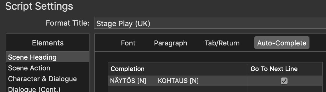 Prylarer's tweet photo. @ScrivenerApp How do you rename something that's auto-complete in template? In this case trying to translate Act and Scene in Script. https://t.co/fH6pXjgeX3