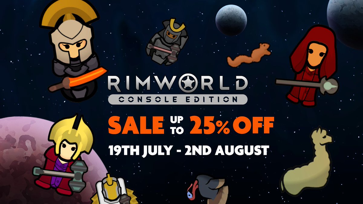 Two of our games are discounted until August 2 as part of the PlayStation Summer Sale! 

🪨Rust Console Edition: tinyurl.com/RUSTPSSALE23
🪐RimWorld Console Edition: tinyurl.com/RIMWORLDPSSALE…

If you're a fan, it might be a good time to get a friend to jump in!