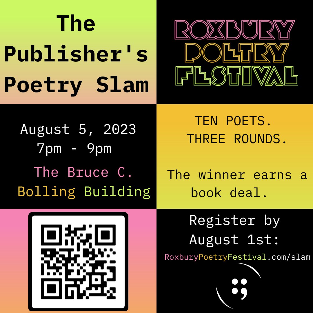 We're thrilled to be sponsoring the #RoxburyPoetryFestival once again! This is an all-day #FreeEvent ft. award-winning writers, panelists, and curators, plus a keynote address from @NifMuhammad and the Publisher’s Poetry Slam ✨ roxburypoetryfestival.com