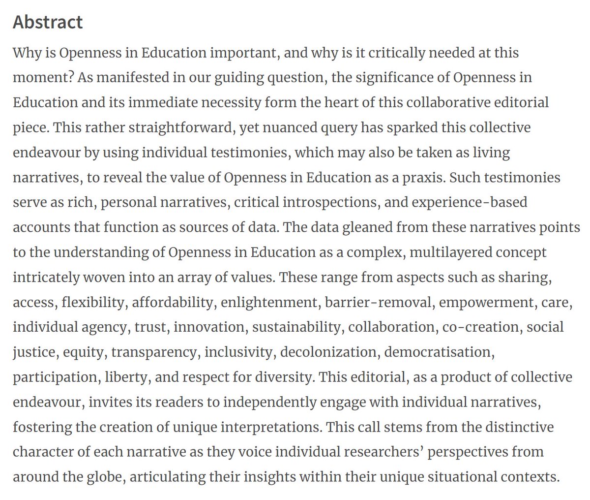 📣Hot off the press! 📖Openness in Education as a Praxis: From Individual Testimonials to Collective Voices This collective endeavor seeks an answer to the following question: Why is Openness in Education important, and why is it critically needed at this moment?