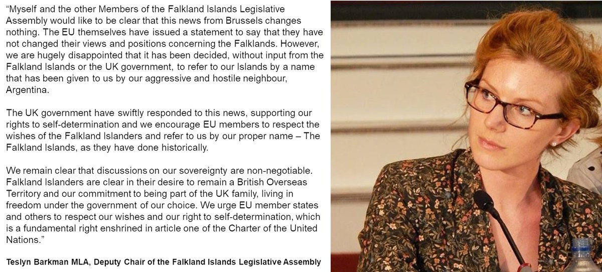 FalklandsRepUK's tweet photo. Statement from @teslynbark, Deputy Chair of the Falkland Islands Legislative Assembly, in response to a declaration agreed at the European Union and the Community of Latin American and the Caribbean states earlier this week. #Falklands #SelfDetermination https://t.co/aObrk4K9X6