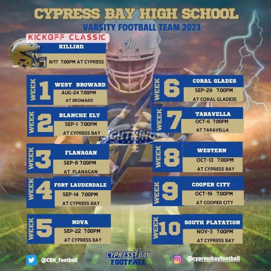 CBH_Football's tweet photo. 🚨 2023 LIGHTNING FOOTBALL
SCHEDULE 🚨 The Lightning coming to a stadium near you ⚡️ Get ready for the storm, WE'RE COMING🌩️🌩️ https://t.co/V5yw0pLol3