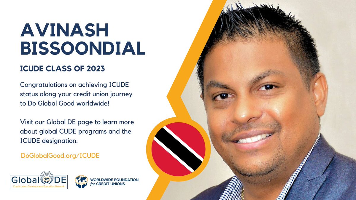 ChampionsForCUs's tweet photo. Congrats to Avi Bissoondial, from Teachers Credit Union in Trinidad & Tobago who will be joining us in Vancouver next week to receive his ICUDE designation along with eighteen international peers. Well done, Avi! #TrustTheProcess #DoGlobalGood https://t.co/kSaIX5yIVZ