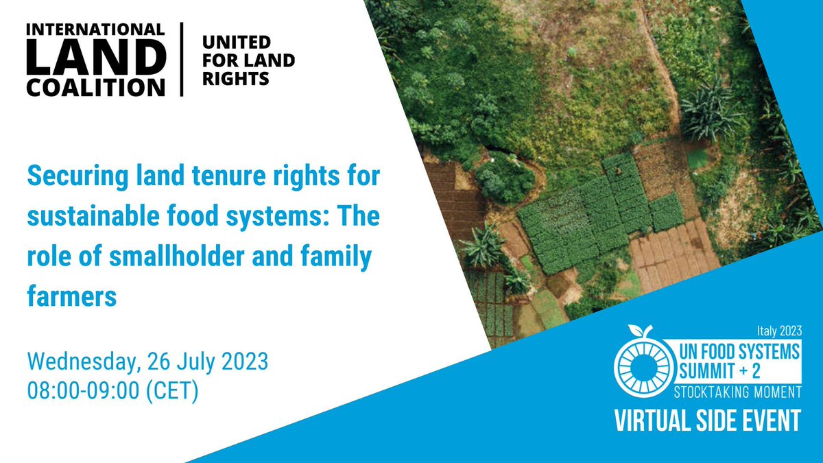 Small-scale and family farmers are central to transforming our #FoodSystems and securing their #LandRights must be a priority. Join our side event at the UN @FoodSystems +2 Stocktaking Moment: 🗓️ 26 July 🕥 8.00-9.00 CET ✏️ bit.ly/3On2jN9 #UNFSS2023 #FoodSystems…