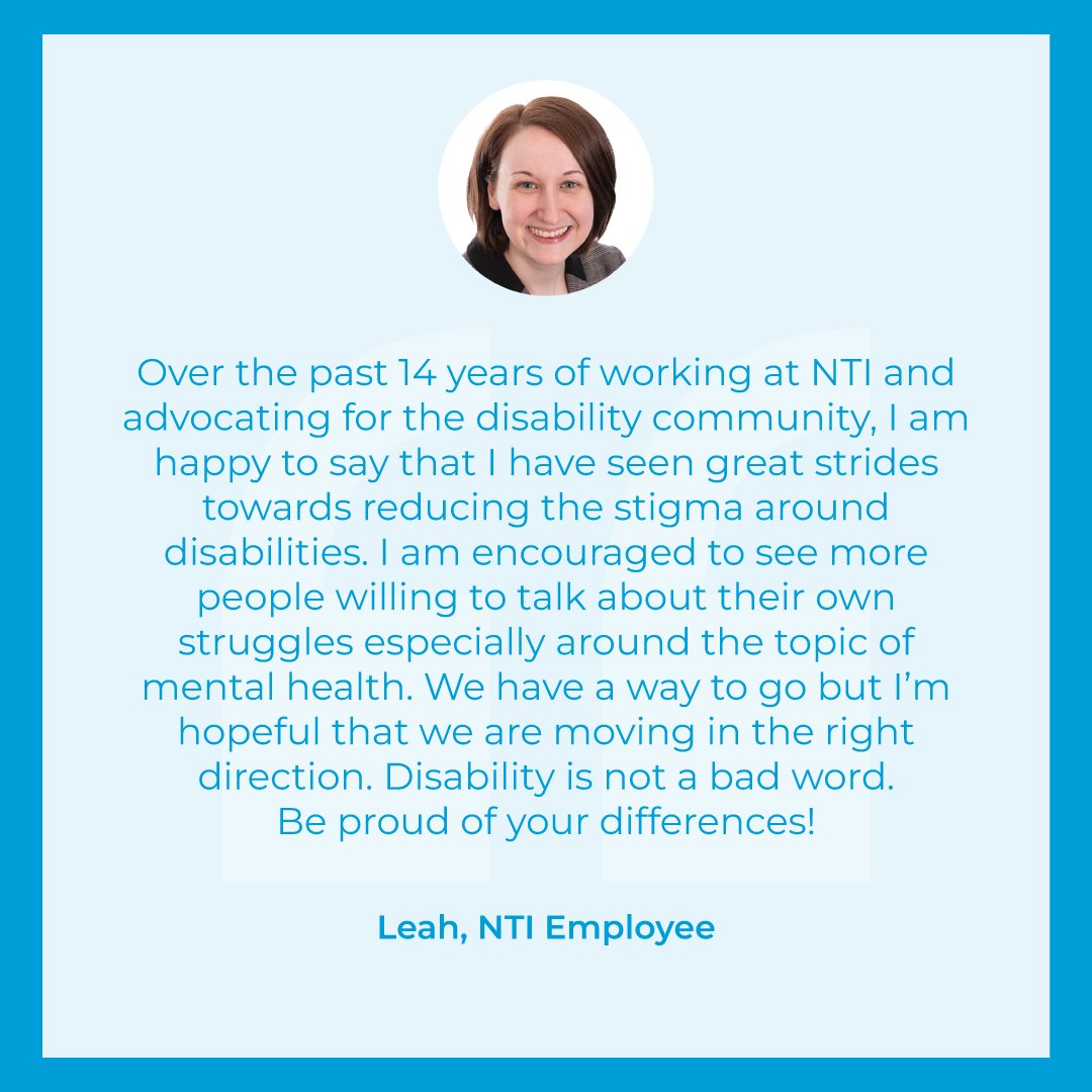 NTICentral's tweet photo. In honor of #disabilitypridemonth, we asked one of our employees what working for NTI means to them:

Thank you Leah for letting us know what it means to advocate for the disability community!

#NTI #NTIWorks #disabilitypride #disabilitytwitter https://t.co/6STM3S9FfR
