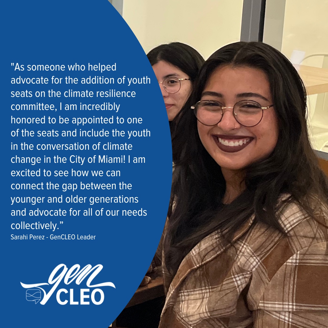 CLEOInstitute's tweet photo. 📢 We're thrilled to share that the @CityofMiami Commission appointed Sarahi Perez as the first-ever youth representative on the Climate Resilience Committee!
As a former #GenCLEO @MDCollege Campus Organizer, Sarahi has been integral to our efforts to advance #climateaction.💚🌎 https://t.co/bM0ikiJfe2