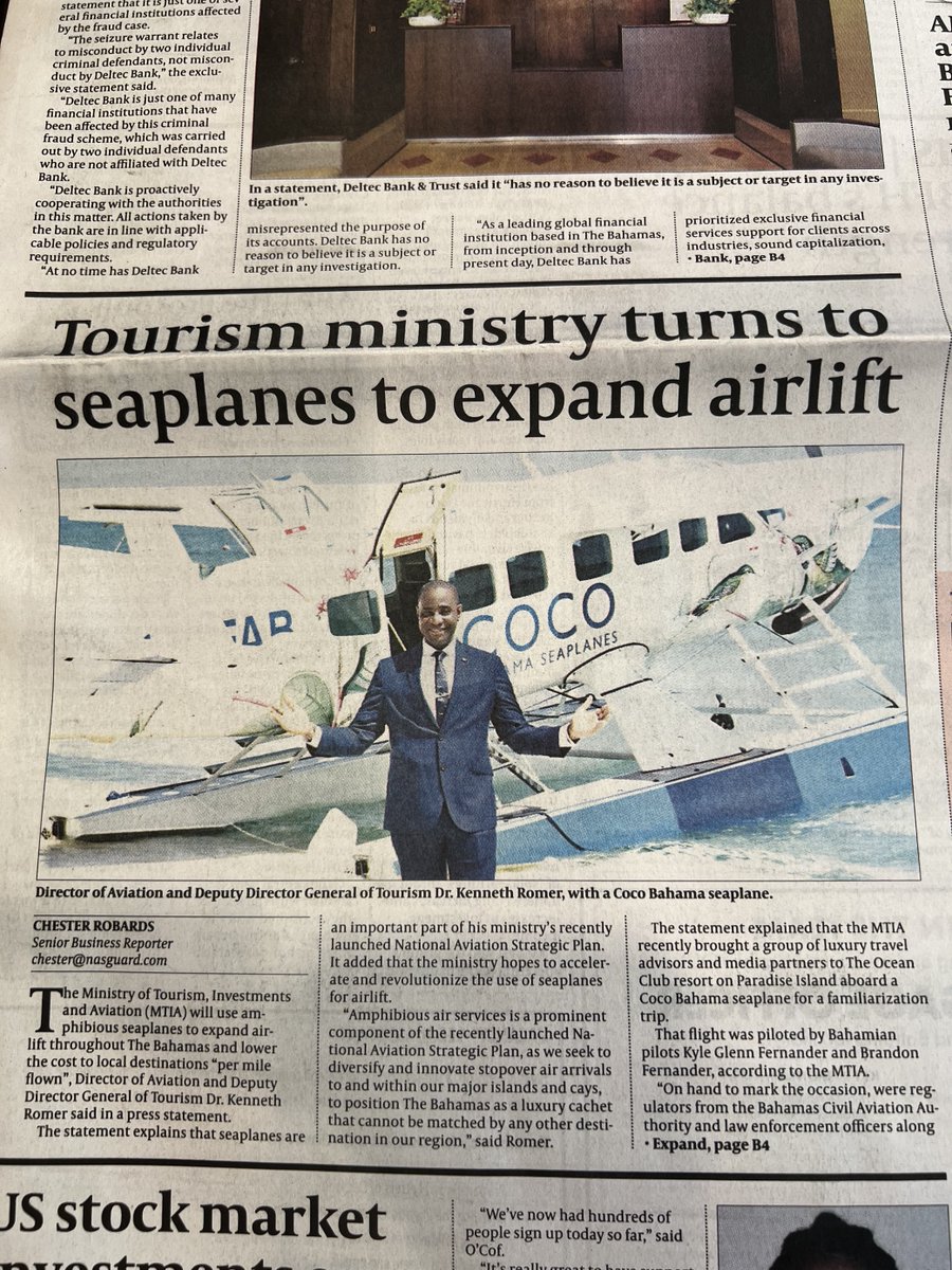Fresh off the press!! Our partner COCO Bahama Seaplanes is making history with its recent landing at The Ocean Club. If you haven't read the article featuring Dr. Kenneth Romer in the Bahamas Chronicle, see below!
🔗hubs.ly/Q01YjPX20
#COCObahamaseaplanes #AmphibiousAirlift