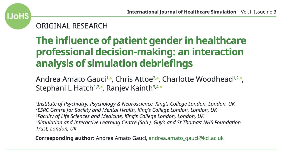 'The themes in this study highlight the patterns of talk which occur when there are discussions around patient #gender, and there is evidence within these extracts that patient gender can influence HCP decision-making.' #debriefing #simulation 💻 ijohs.com/read/article/p…
