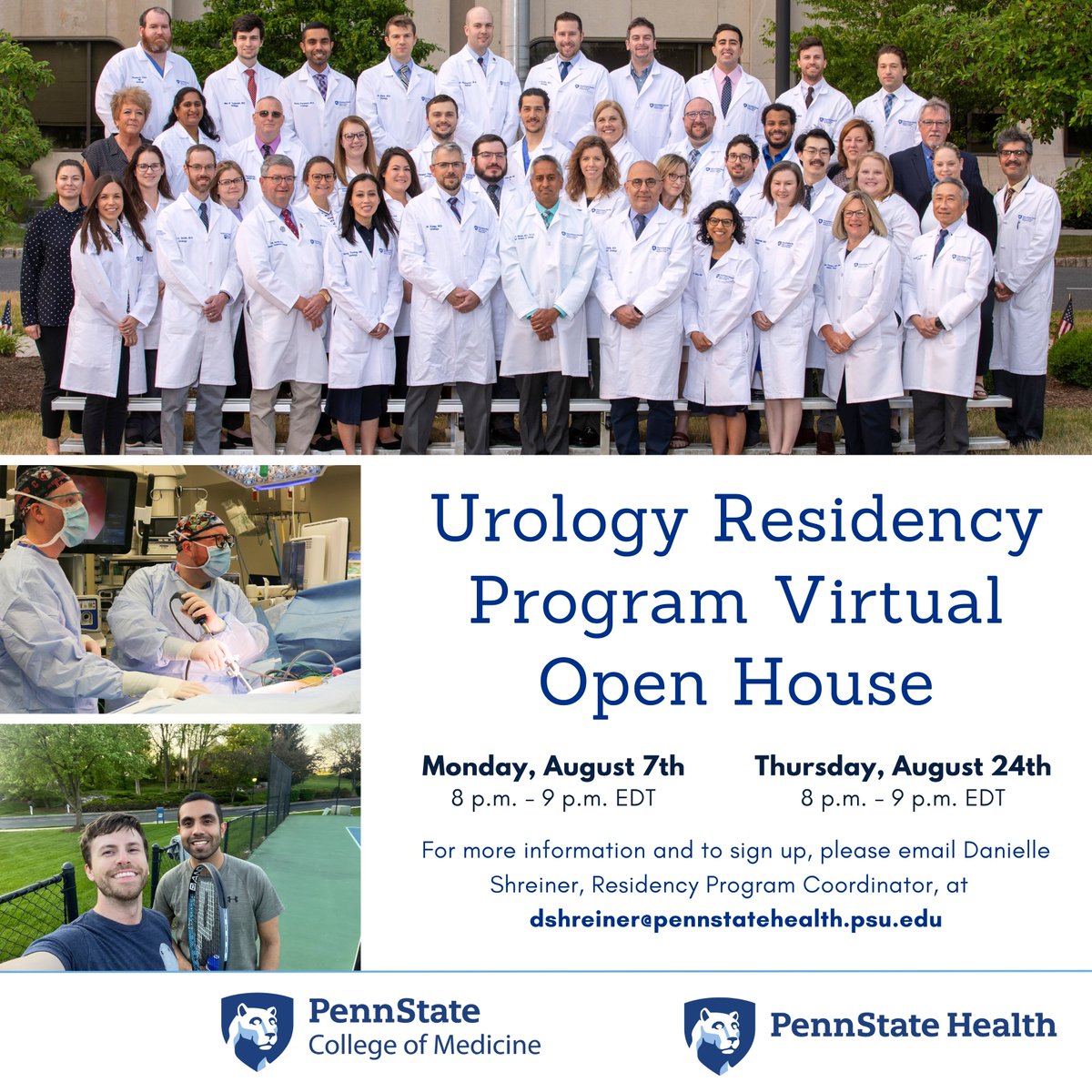Learn more about the Urology Residency Program at @PennStHershey during one of our virtual open houses! For more information and to sign up, please email Danielle Shreiner, Residency Program Coordinator, at dshreiner@pennstatehealth.psu.edu #urology #Match2024 #UroSoMe
