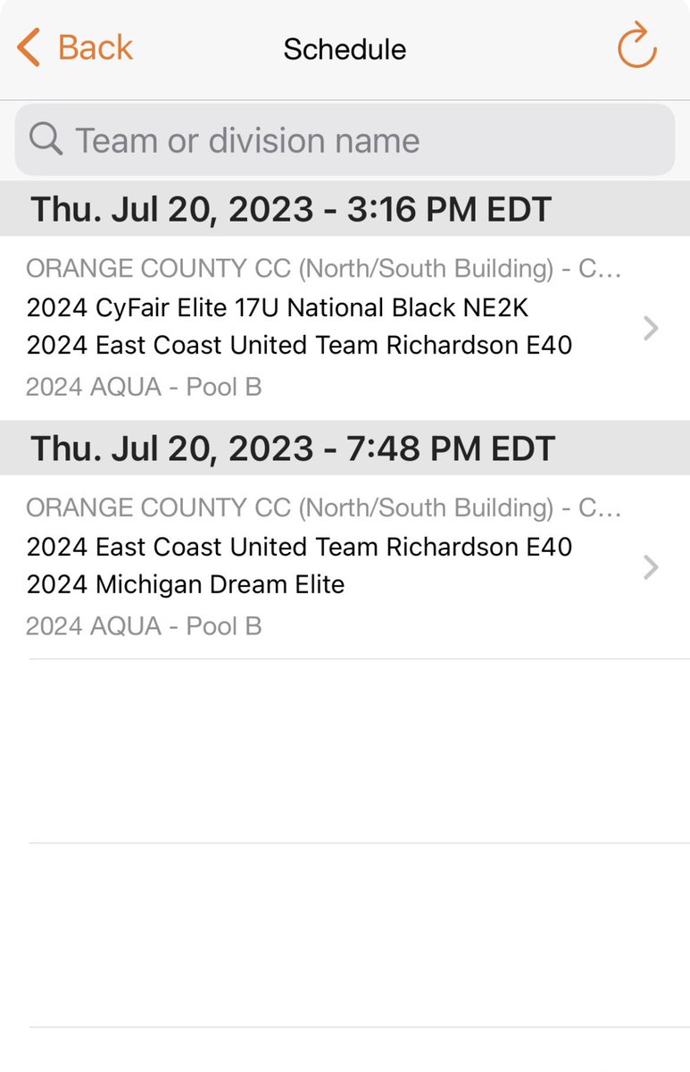 Schedule for Orlando Splash!