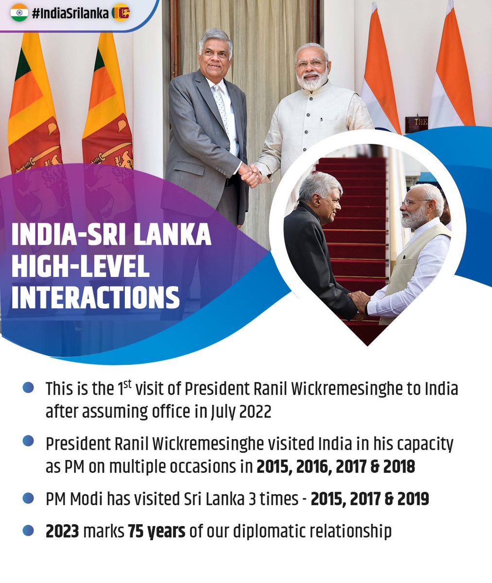 🇮🇳-🇱🇰| Taking forward our #NeighbourhoodFirst policy & Vision SAGAR.

President Ranil Wickremesinghe @RW_UNP arrives in New Delhi; his first visit to India since assuming the current responsibilities.

Here is an overview of the regular high-level interactions between