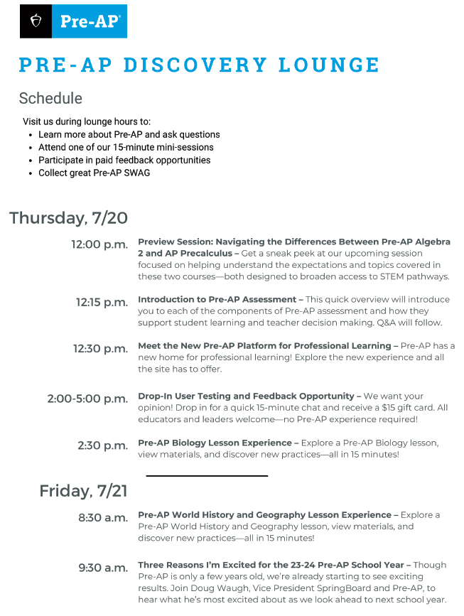 Good morning #AP_Conf! We're excited to welcome you at our Pre-AP Lounge all day today! Be sure to stop by for one of our mini-sessions, collect some great swag, do some paid user testing, and have great conversation. Can't wait to meet you!