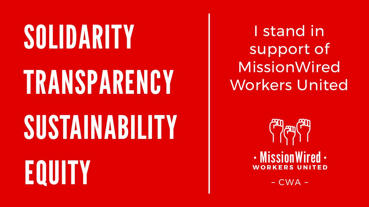 mwunion_'s tweet image. GOOD MORNING! We want to introduce you to MissionWired Workers United: the united movement of non-managerial digital, tech, creative, editorial, and operational workers that believe in building a more sustainable and more equitable workplace at @missionwired