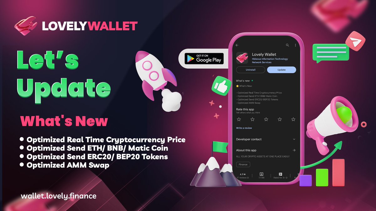 🎉 NEW UPDATE! 🎉

We're thrilled to announce a new update on LOVELY WALLET! ⚡️📣

🌟 What's New:
- Optimized Real Time Cryptocurrency Price
- Optimized Send ETH/BNB/Matic Coin
- Optimized Send ERC20/BEP20 Tokens
- Optimized AMM Swap

Go and update your Lovely Wallet now! 💖🎉