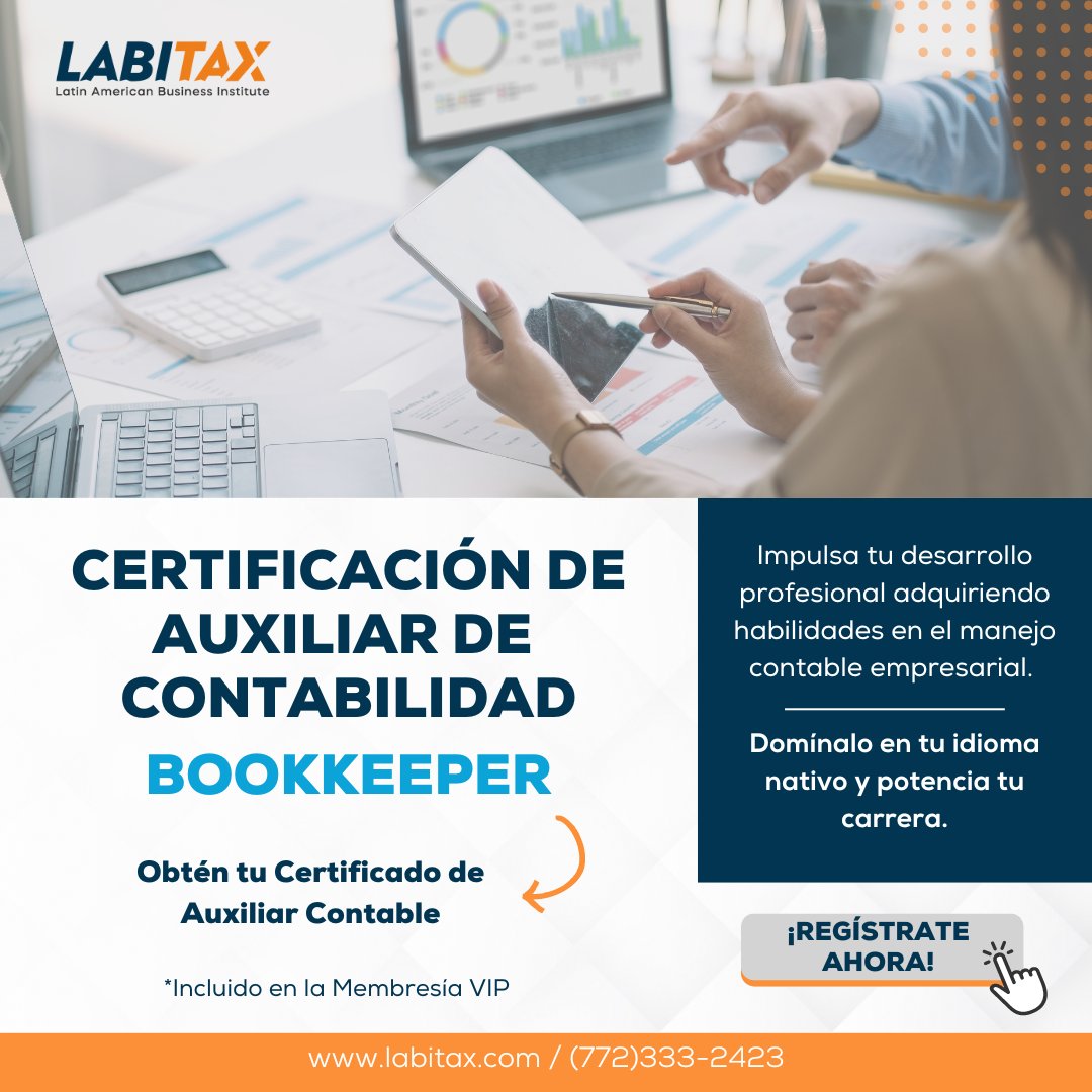 labitax's tweet photo. ¡𝗔𝘁𝗲𝗻𝗰𝗶𝗼́𝗻! 📢¿Quieres impulsar tu carrera como Auxiliar Contable? 📈📊 👉 En #���𝗔𝗕𝗜𝗧𝗔𝗫
puedes obtener la 𝗖𝗲𝗿𝘁𝗶𝗳𝗶𝗰𝗮𝗰𝗶𝗼́𝗻 𝗱𝗲 𝗔𝘂𝘅𝗶𝗹𝗶𝗮𝗿 𝗱𝗲 𝗖𝗼𝗻𝘁𝗮𝗯𝗶𝗹𝗶𝗱𝗮𝗱 𝗕𝗼𝗼𝗸𝗸𝗲𝗲𝗽𝗲𝗿. 

https://t.co/GnUfbKF67o

 #AuxiliarContable #Bookkeeper https://t.co/TAIqpqWP4G