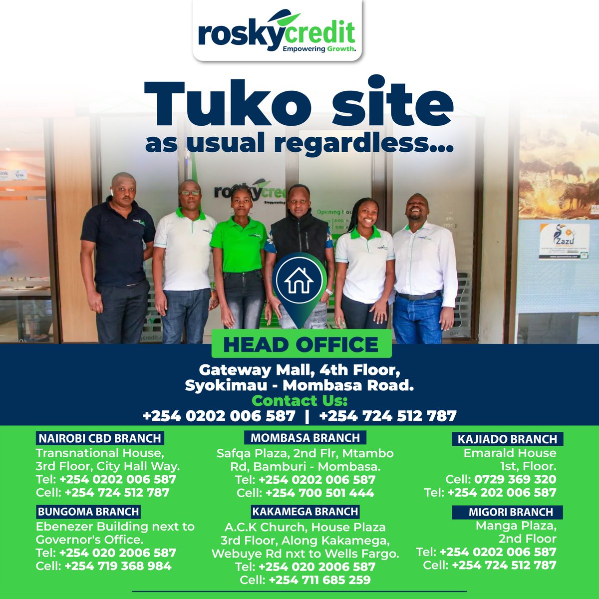 CreditRosky's tweet photo. Sisi hapa ni kazi tu,
Solving your financial issues even during this period when the economy is not that friendly!
Tupigie tuku-sort pia!

Call now: 0724 512 787

#HappySunday
#AffordableLoans
#RoskyCreditLimited https://t.co/ZeCM3ZA9BT