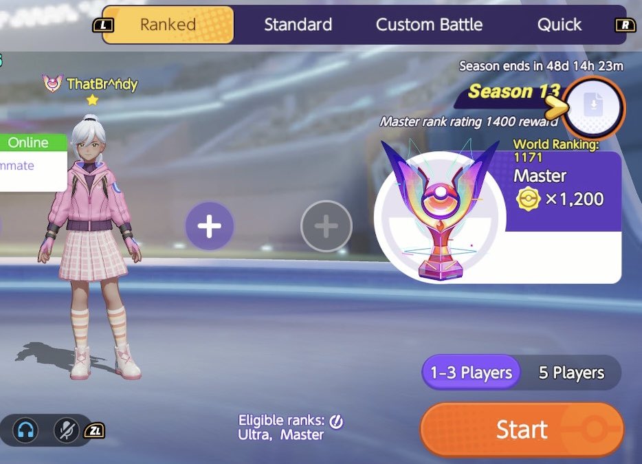 BrandyTurquoise's tweet photo. Masters done!! Little bit of a world ranking, not huge but I’ll take it!! The sticker is pink so gotta grind that out now… 👀 #PokemonUNITE #mastersbaby https://t.co/iVsRroi3py