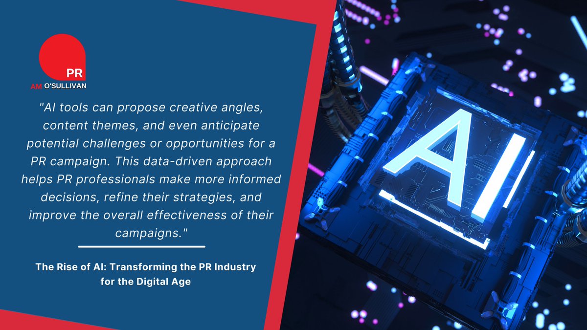 amosullivanpr's tweet photo. AI can enhance the profession, but human expertise, creativity and ethical considerations will continue to play a central role as we move into a new era of communications.

Read more here: https://t.co/PgsbsetOWY

#AI #PR #Communications https://t.co/F4RlG6vyRu