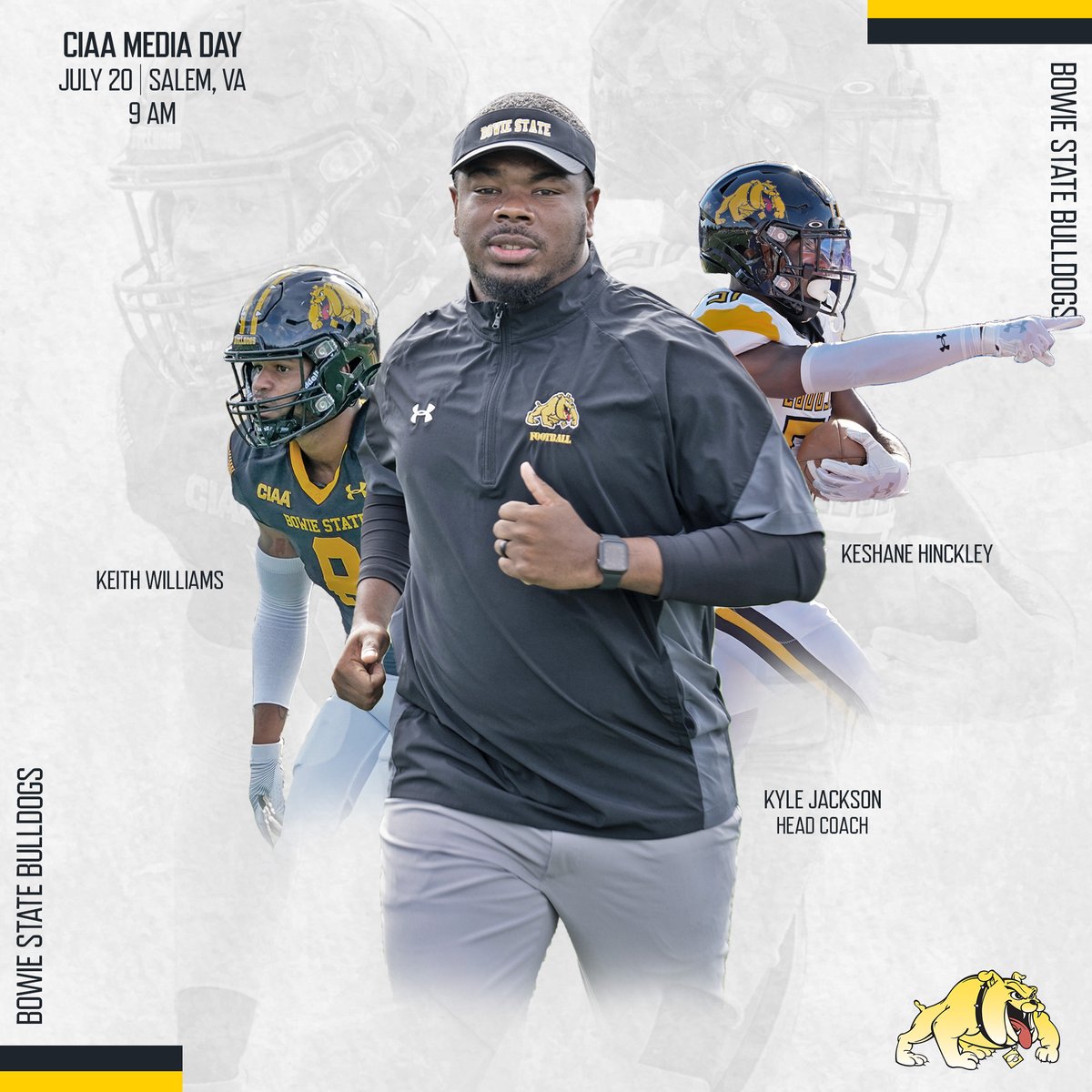 2023 CIAA Football Media Day from Salem Virginia
* Bowie State University
* Head Coach Kyle Jackson
* DB Keith Williams 
* WR Keshane Hinckley https://t.co/QbqJw5gh30