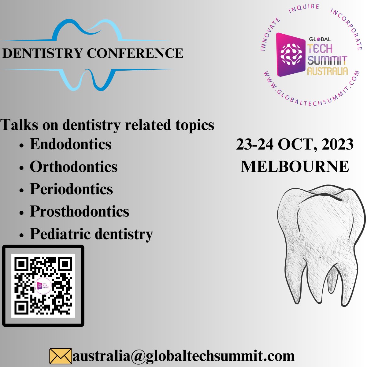 AustraliaTech23's tweet photo. Discover the latest trends and techniques in dentistry at our upcoming conference! #InnovationUnleashed #Technology #GlobalTechSummit2023 #dentistry 

Join us at: https://t.co/NtS1QpAT04 https://t.co/pED3oI19rU