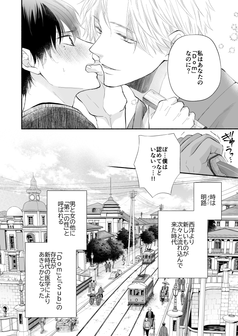 溺愛執着が深く重いDomに甘く溶かされるSubの話(再掲)  
【男爵家Dom×侯爵家Subの明路(メイジ)時代Dom/Subユニバース】 (2/4) 
#商業BL #創作BL #domsubユニバース 