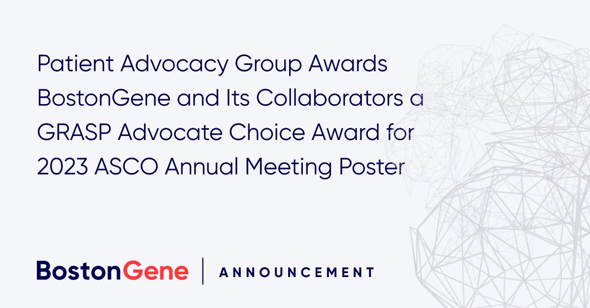 BostonGeneCorp's tweet image. Honored to have our #ASCO23 poster awarded a GRASP Advocate Choice Award! @JAMouabbi #GRASP
bostongene.com/?press=patient…