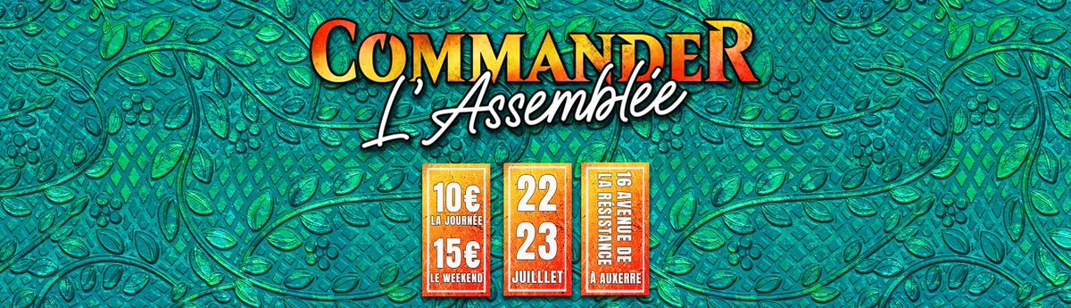 Ce week end, 1 évènement à votre agenda

A Auxerre (89), c'est la Commander Assemblée 2023! Venez jouez en Commander et bien d'autres formats ! 

mtg-agenda.fr/%C3%A9v%C3%A8n…