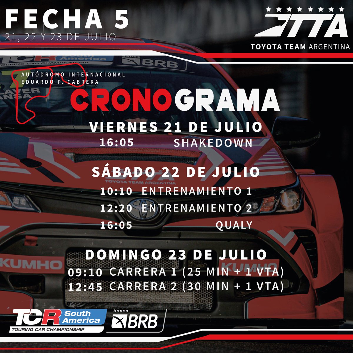 toyotateamarg's tweet photo. 📆 El cronograma para este fin de semana  de @tcrsouthamerica 🙌🏼 https://t.co/IHUUJxlWSA