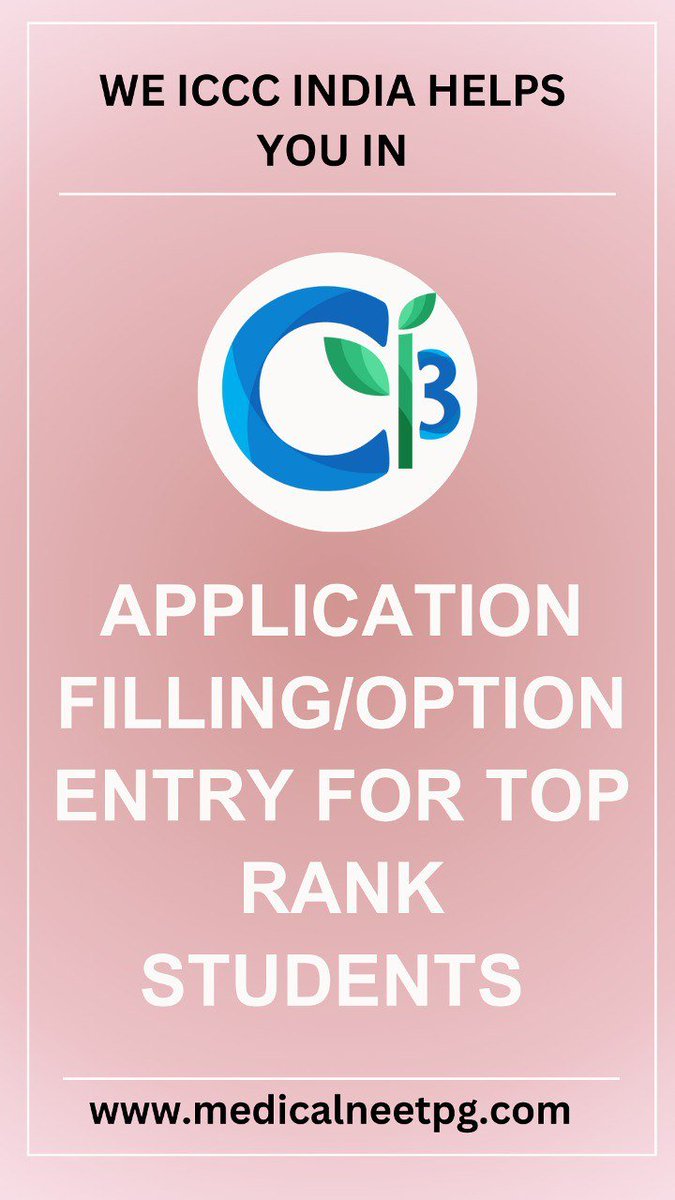 We , SENIOR EDUCATIONAL COUNSELLOR TEAM FROM ICCC-INDIA PROVIDE APPLICATION/OPTION ENTRY FOR TOP RANK STUDENTS BASED ON THE FORM https://t.co/3HGiW1u9nK… #NEETPGCOUNSELLING #NEETPG #ABJAY #abjay #neetmds #neetpg2023 #neet2023 https://t.co/taWKv2Rnq1