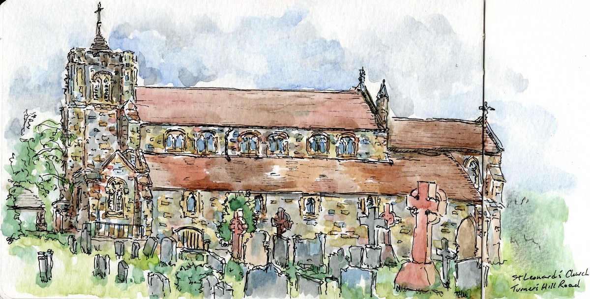 I’ve been wanting to stop and sketch this church for a long time.  St Leonards, Turner’s Hill Road.  

#crawleydown #turnersHill #stLeonards #stleonardschurch #historic #art #watercolour #artjournal #gravestones