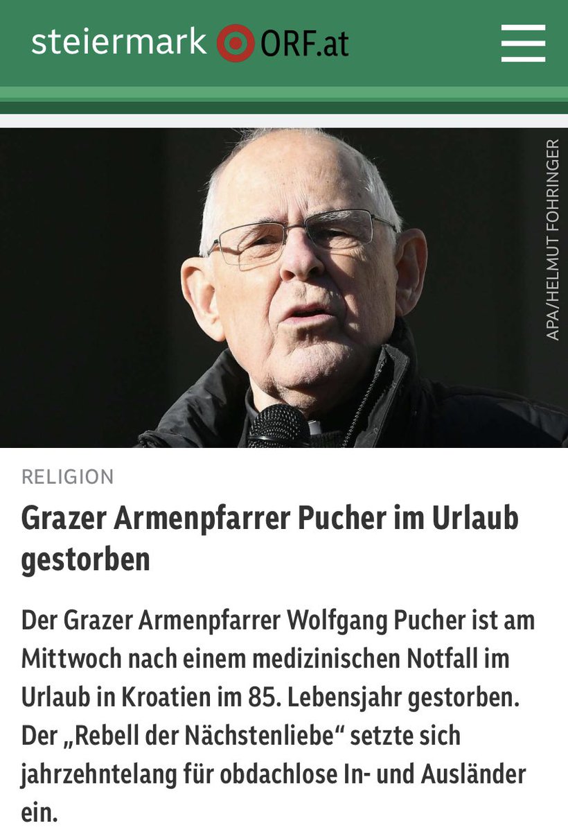 Pfarrer Pucher ist verstorben.
Ein Rebell mit einem großen Herz.
Ich kannte ihn und war ihm sehr verbunden und dankbar für sein großartiges Tun. 
Ein großer Verlust
R.I.P.